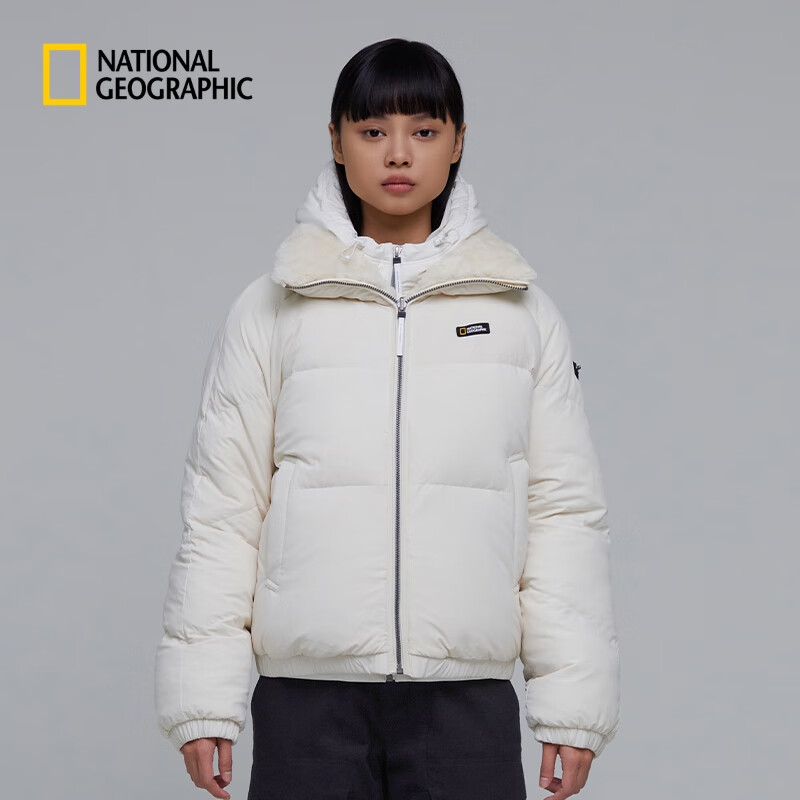 国家地理（National Geographic）鸭绒羽绒服女士冬季加厚高领短款外套 米黄色L/BEIGE XS