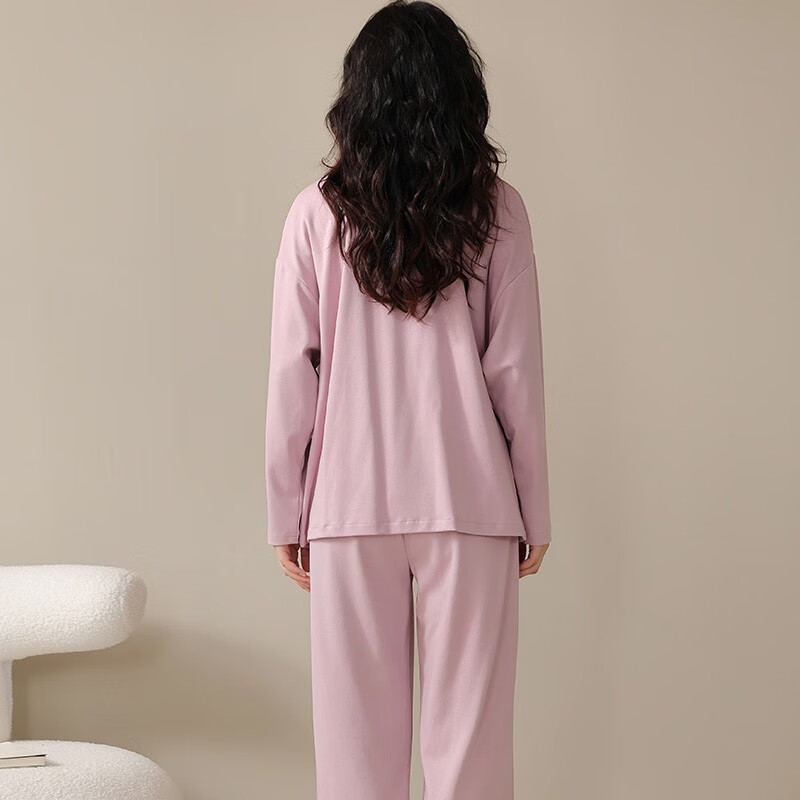 【旗舰店】华婷露 秋冬款开衫睡衣家居服套装 粉色素颜 L