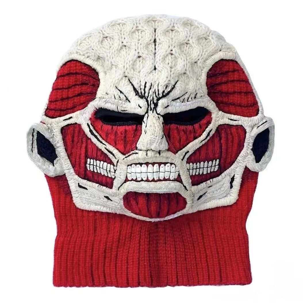 天颛进击的巨人头套超帅气大巨人毛线头套纯手工diy毛线头套 巨人毛线