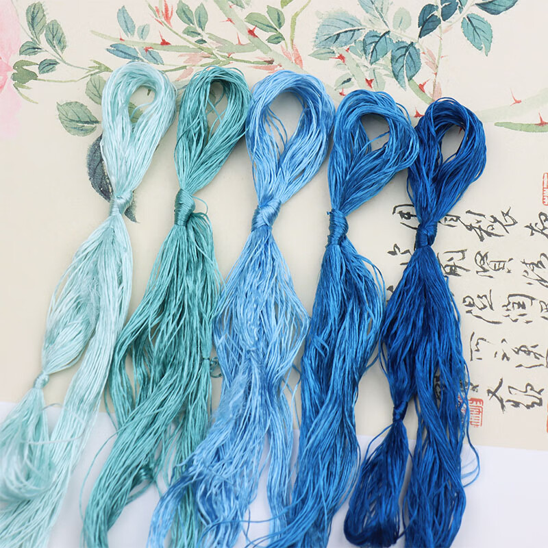 弗瑪恩免劈絲蠶絲線非遺絨花纏花DIY手工制作材料無(wú)捻蠶絲線漢服配飾 每色40米 青山黛