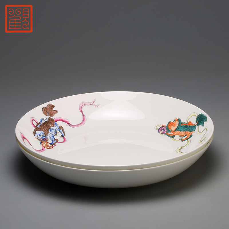 观复博物馆 事事如意三狮对盘 馆藏纹饰8寸餐盘景德镇陶瓷中式复古