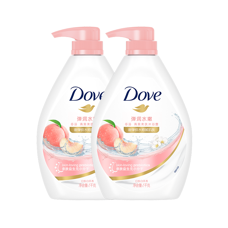 多芬（Dove）沐浴露香體持久留香沐浴乳液男女士保濕通用家庭裝大容量官方正品 桃悅水透1千克*2瓶