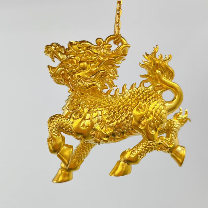 福韵礼黄金麒麟吊坠女士复古神兽霸气项链男款999足金坠子挂情人节