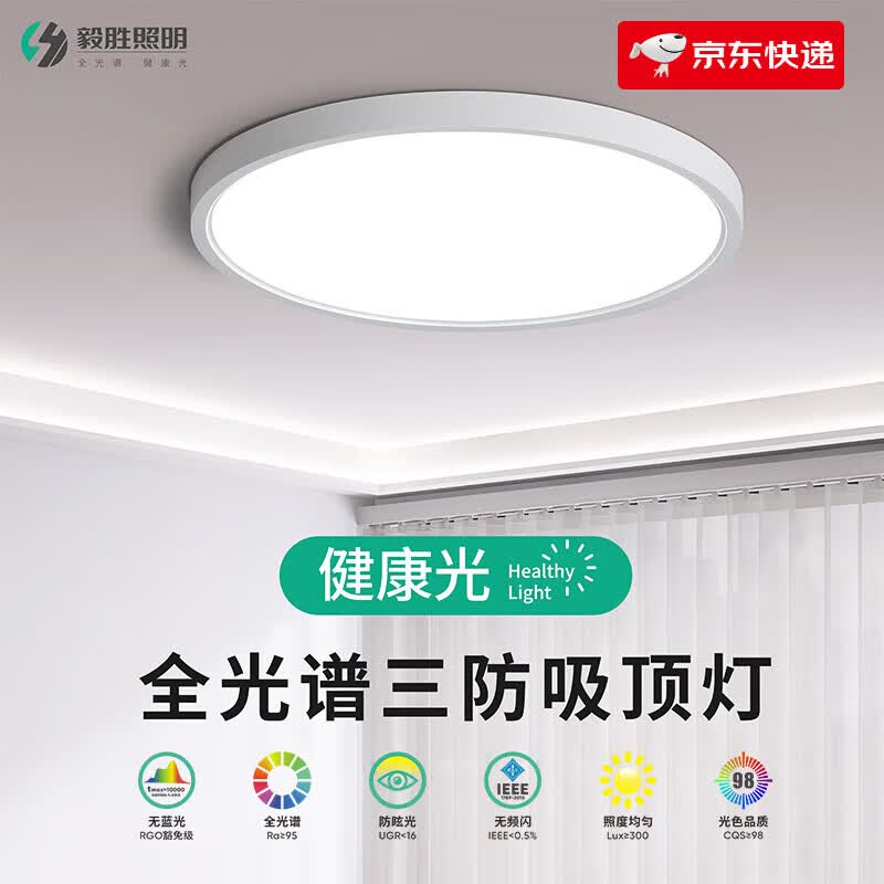 毅胜全光谱护眼吸顶灯led过道阳台灯防潮防蚊防水三防吸顶办公灯 φ