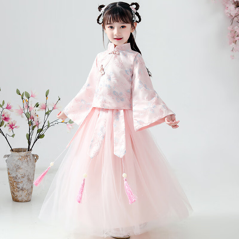 唐麒女童汉服秋季装长袖儿童唐装襦裙古装超仙公主中国风大童连衣裙秋
