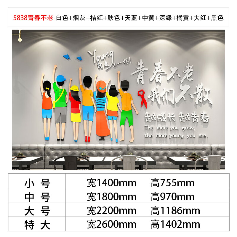 风烧烤肉串火锅店墙面装饰文化创意8090年 5838青春不老-白色 图片色