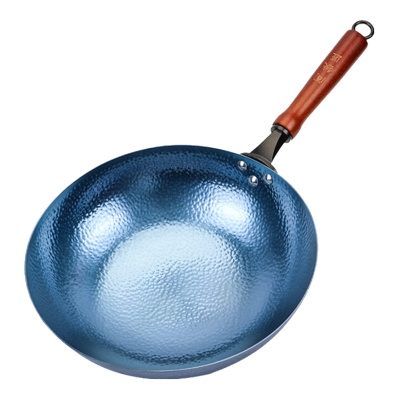 閻鐵匠章丘炒鍋鐵鍋家用炒菜鍋鍛打老式物理不粘鍋無涂層木把錘印已開鍋 錘印木把款34CM 34cm
