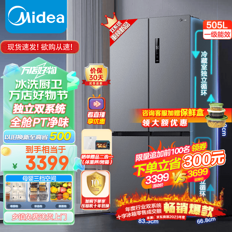 ģMidea531ʮĿŶ˫ϵͳ˫ѭPTȫ־ζһЧ˪ MR-531WSPZE2239.2Ԫȯ