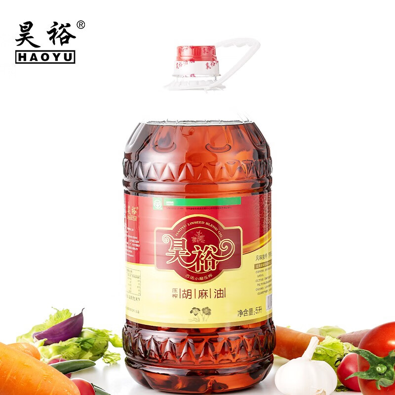 昊裕纯胡麻油热熟榨5L/桶小磨宁夏绿色食品亚麻籽油炒菜油炸煎月子