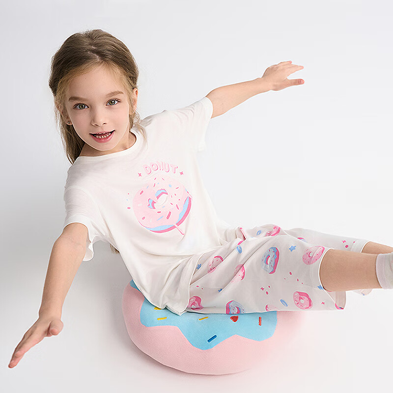 爱慕儿童莫代尔家居服套装男女童短袖上衣睡裤套装3A抗菌轻薄A类 女-美味甜甜圈 160 (85-100斤)