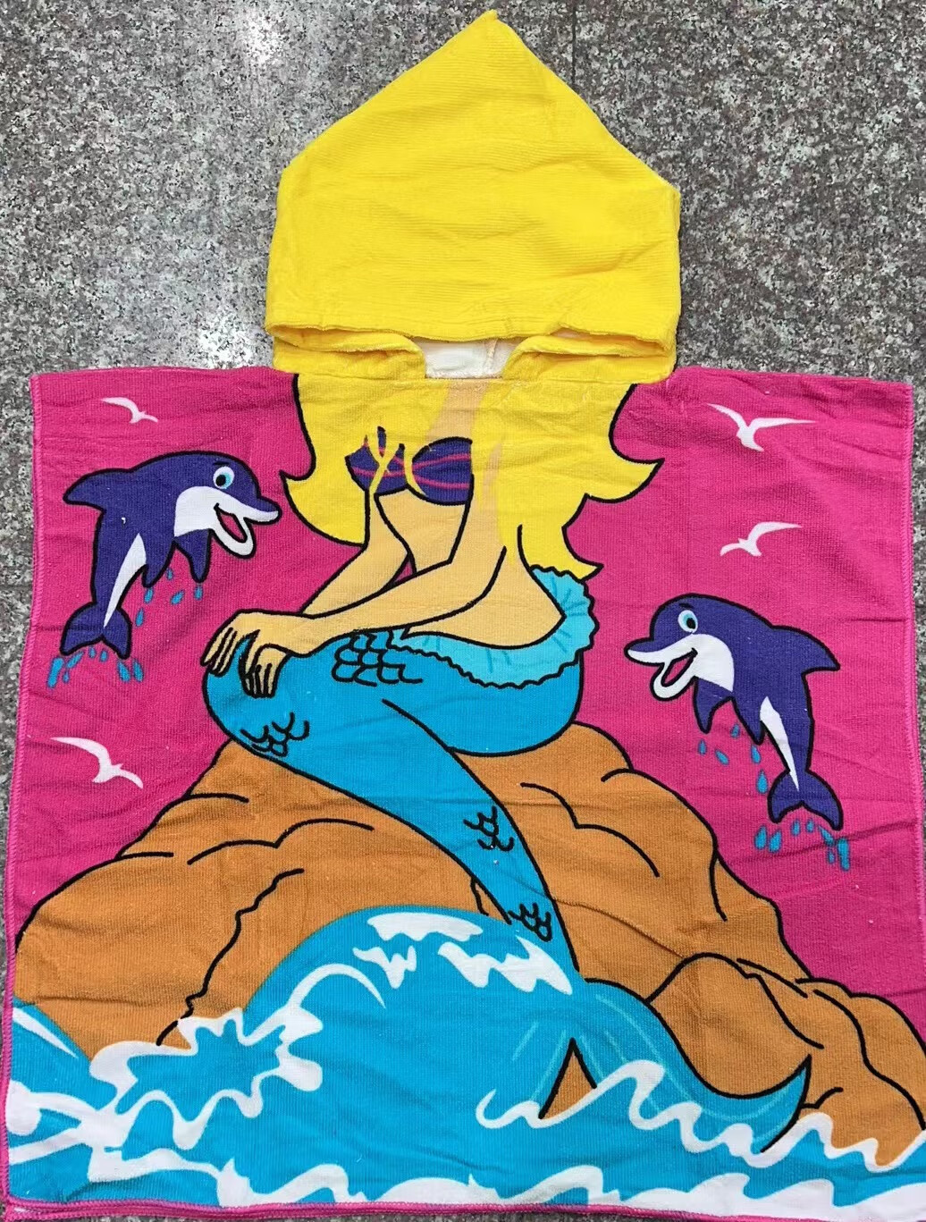 儿童洗澡带帽吸水超柔浴巾男女童斗篷卡通披风毛巾吸水速干浴袍 双豚