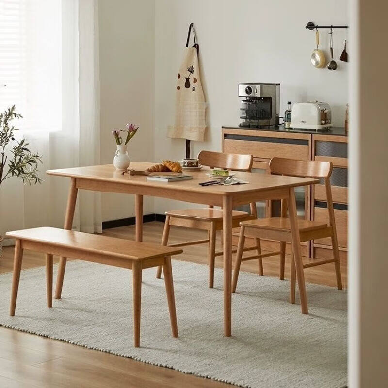 法帝帕2024新款家具实木餐桌家用白橡木樱桃小户型日式原木北欧餐桌椅 白橡木120*75*75