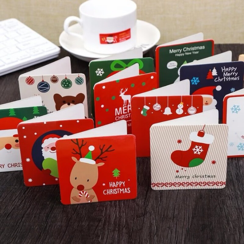 【现发】24张圣诞贺卡迷你圣诞节礼品卡带信封可爱卡通对折祝福卡 24张混发带信封(圣诞E款)