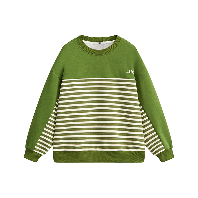 mqd童装设计师男大童趣味绣花图案圆领卫衣23秋肌理感柔软上衣新 松绿