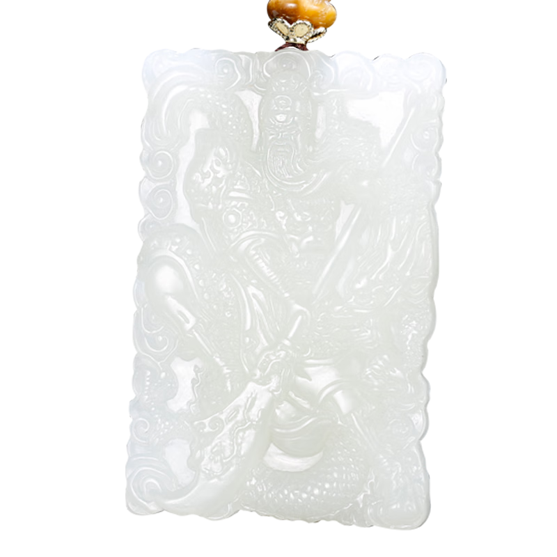 珪寶和田玉關(guān)公吊墜男款玉墜玉佩武財神男士玉牌子雙面玉石項鏈附證書(shū) 白玉關(guān)公