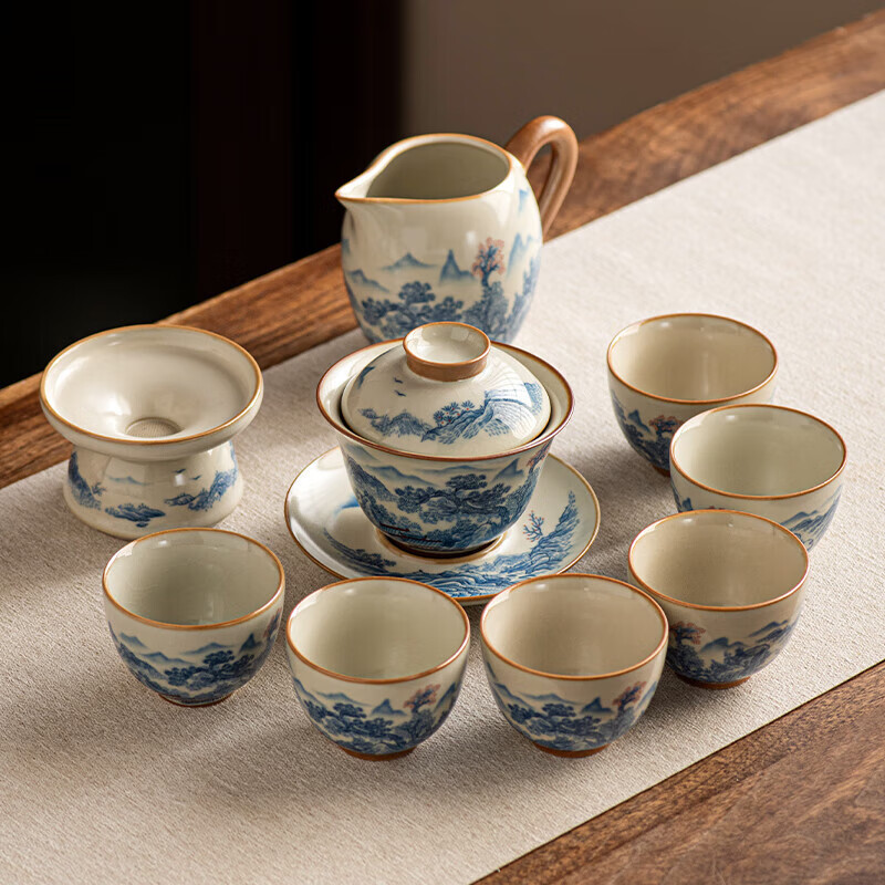 法蒂美轻奢品牌2024新款汝窑功夫茶具套装家用轻奢陶瓷泡茶壶盖碗喝茶
