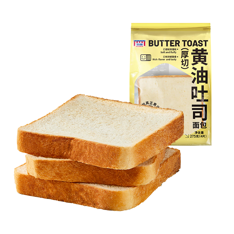 曼可顿 厚切黄油吐司面包 275g 手撕切片小面包片 早餐食品速食懒人