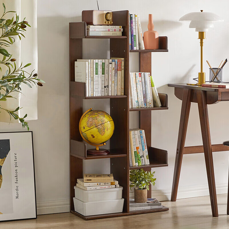 家逸 实木书架置物架落地创意家用简约现代客厅靠墙多层树形小书架