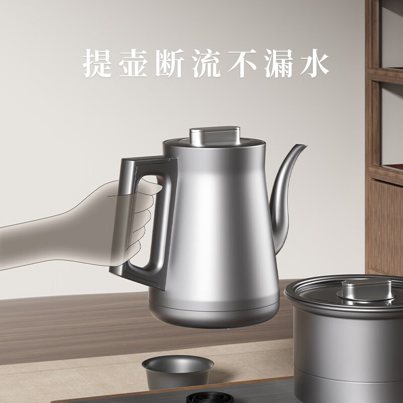 益武纯钛烧水壶自动双上水茶壶嵌入式煮茶壶智能底部上水大容量泡茶壶 钛煮水壶+316L消毒锅+玻璃蒸茶壶 1L