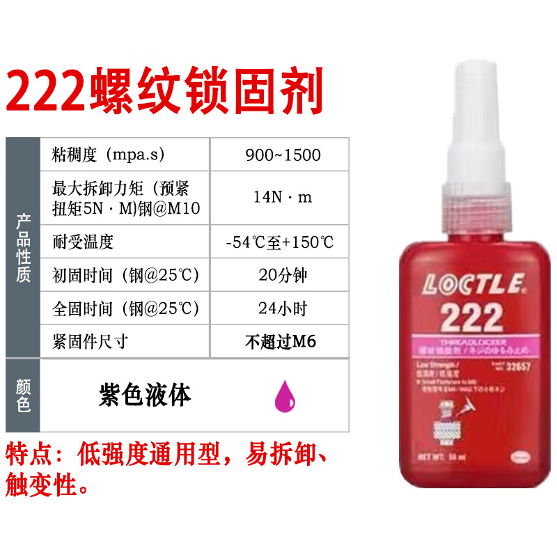 樂泰243263272271222290277螺絲密封防松固定螺紋緊固膠水 222-50ML