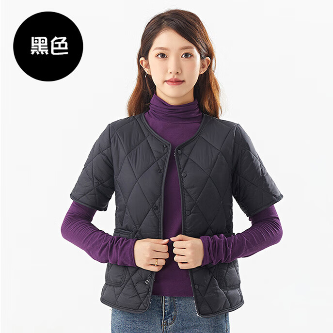 紫策妈妈装带袖子棉服马甲保暖中年女加1绒加1厚半袖棉带袖坎肩女轻便