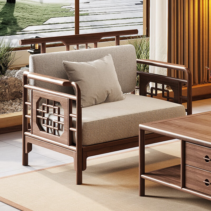 邦德思(bangdesi)北美黑胡桃木沙发新中式官帽沙发组合别墅客厅宋代