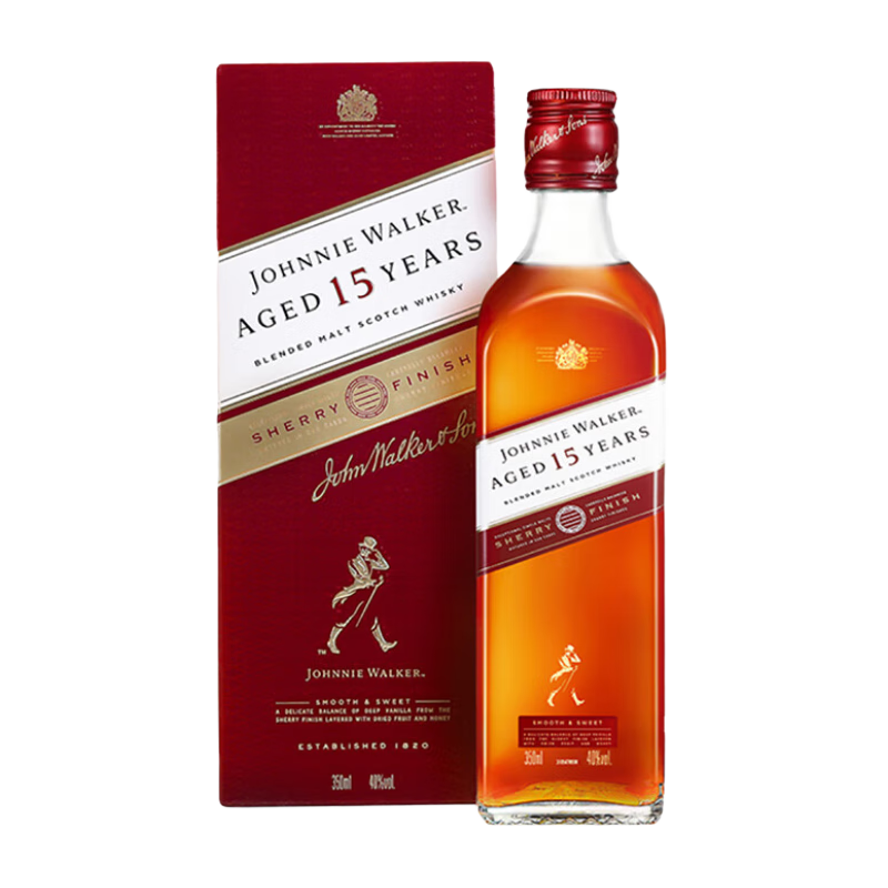 尊尼获加（JOHNNIE WALKER）品牌直供 尊尼获加JOHNNIE WALKER威士忌洋酒 蓝牌蓝方帝亚吉欧 尊尼获加雪莉桶15年350ml