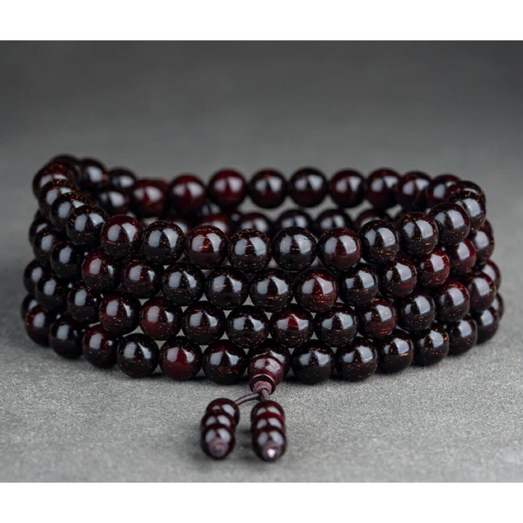 小叶紫檀手串 高密度满金星二膘料老料108颗文玩檀木 高品质老料顺纹