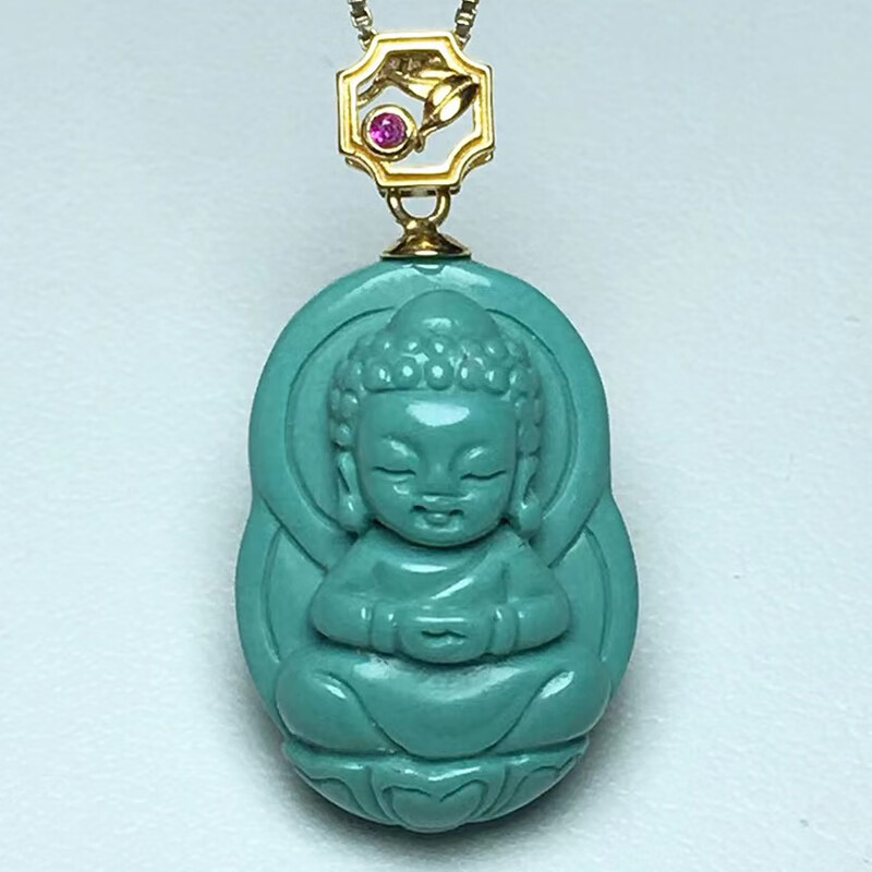 慈心缘 绿松石高瓷宝宝佛吊坠 男女玉石项链锁骨链送礼18.6*13*7.7mm