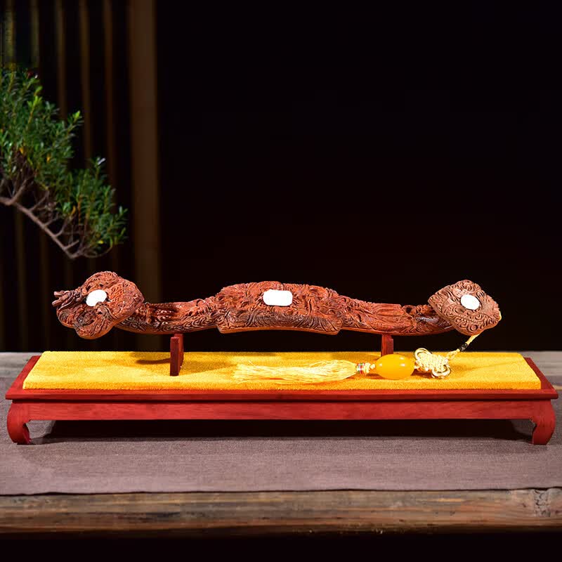 实木手工雕刻九龙如意家居客厅电视柜桌面摆件 加厚九龙如意长50cm