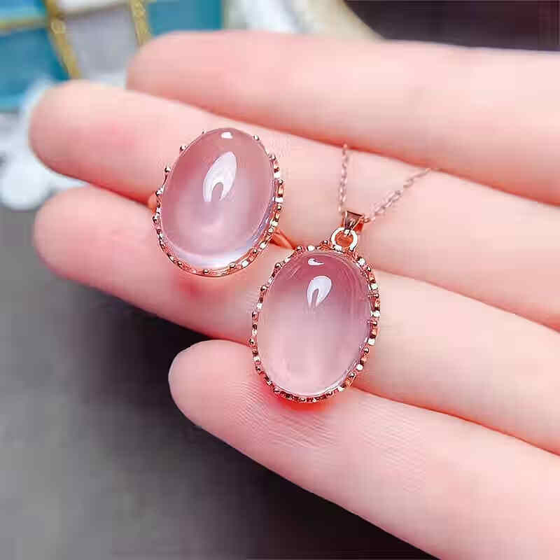 戒指吊坠s925银粉色宝石招桃花粉晶开口简约礼物高贵女朋友 粉晶色