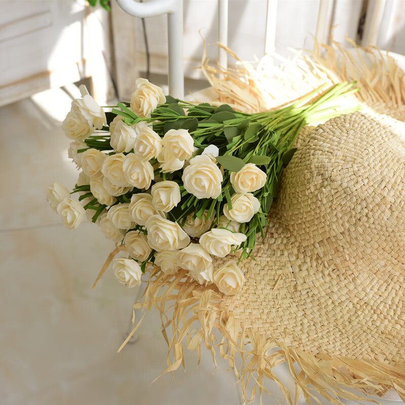 仿真玫瑰花束茶花客厅摆件假花野餐 ins拍照道具礼物干花道具摆设 小