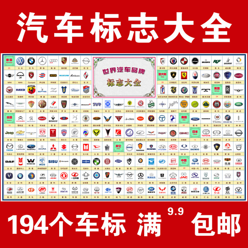 美识名车标识标牌大全 汽车标志大全挂图幼儿大脑开发宝宝启蒙认知世
