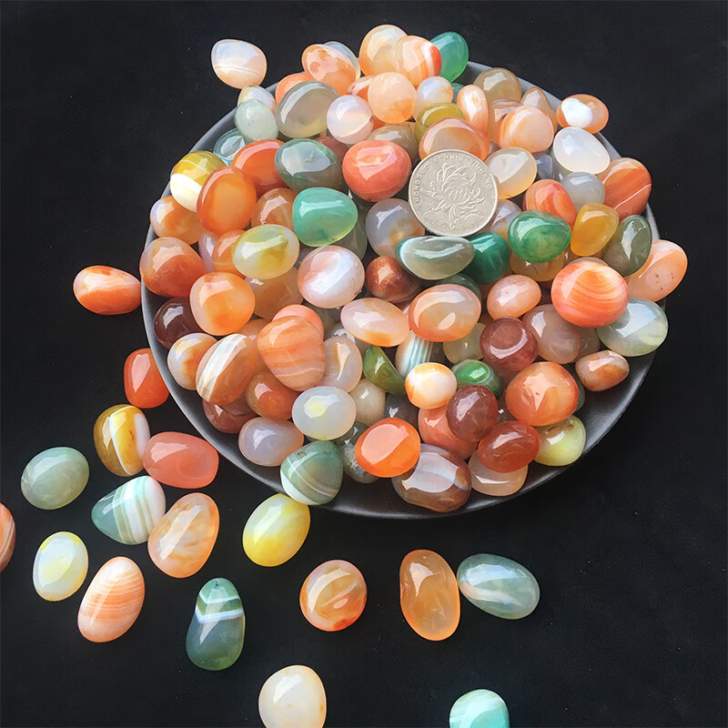 南京雨花石原石天然鹅卵石鱼缸石头花盆彩色石子七彩小石头五彩石 精品彩色玛瑙1.5-2cm 1斤