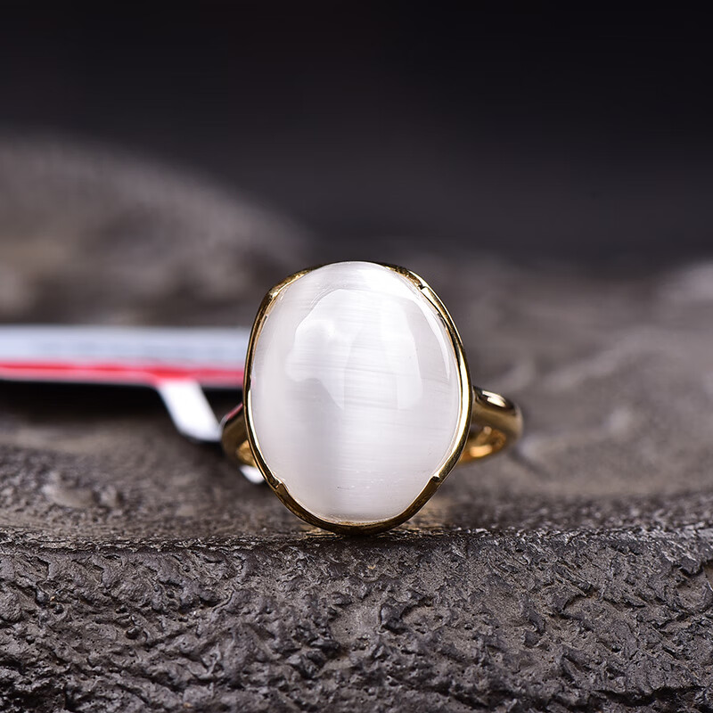 旭元天然水晶18k金猫眼托帕石戒指吊坠套装 戒指17.6*13.1*8.6mm