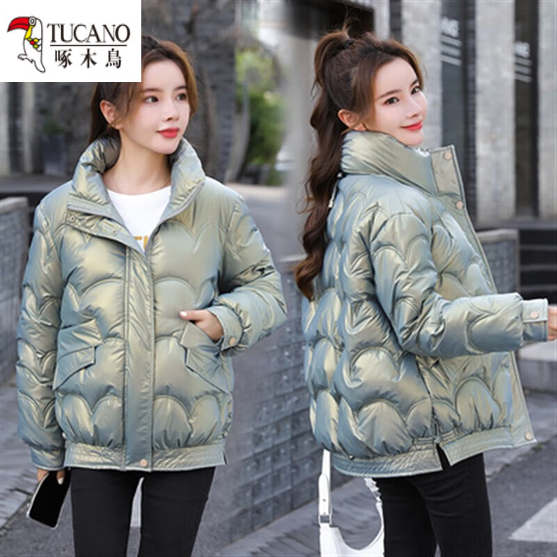 啄木鸟九江羽绒服亮面免洗女短款新款立领轻薄白鸭绒时尚秋冬加厚外套