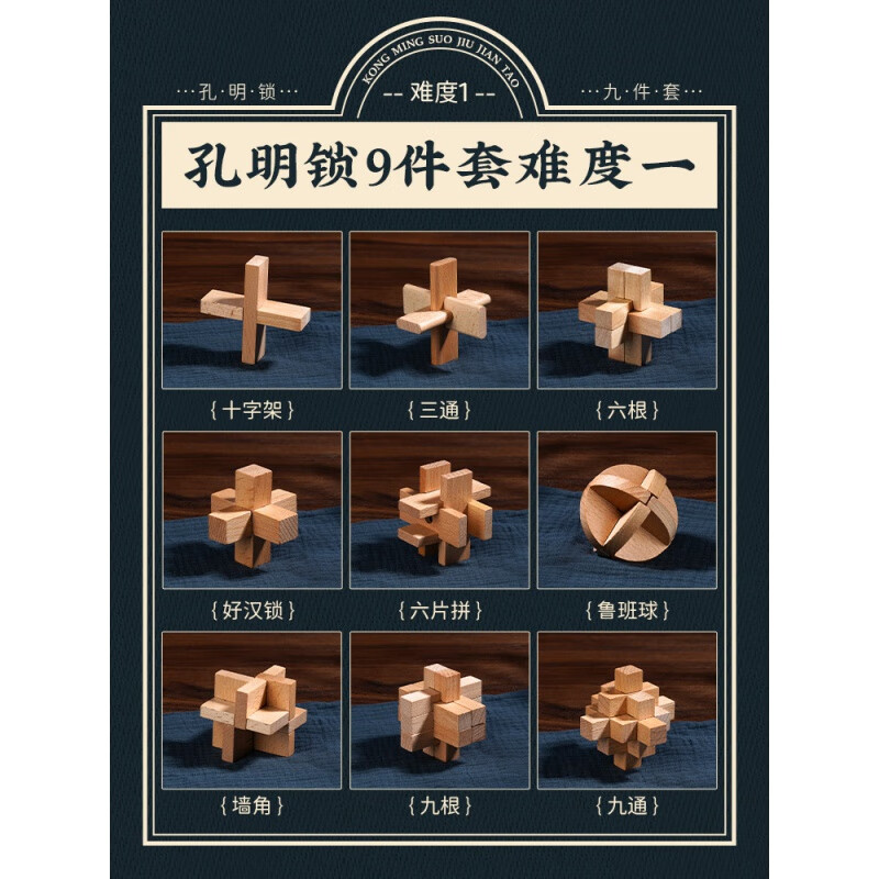 河兔鲁班锁10-15岁36件孔明锁全套儿童拼装玩具成人榫卯积木玩具