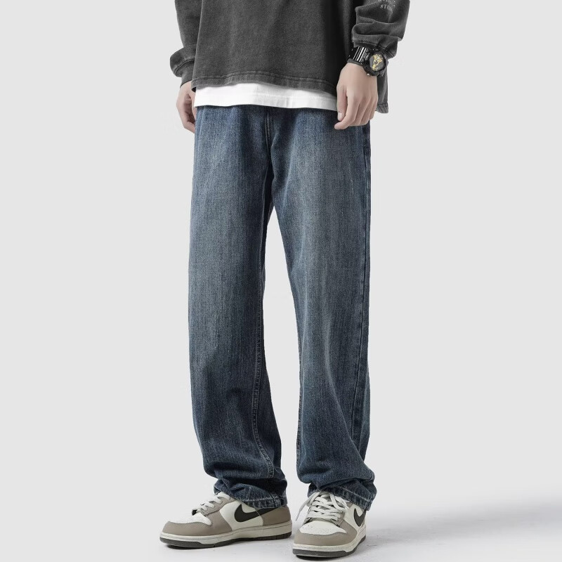 窄幅牛仔裤新款简约夏季潮男拉链长裤直脚青春流行潮流宽松直筒水 图