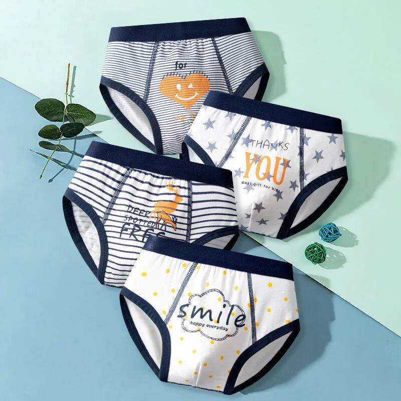 裤小童中大童裤衩10岁青少年学生12岁短裤头 3002三角星点条纹4条装 m