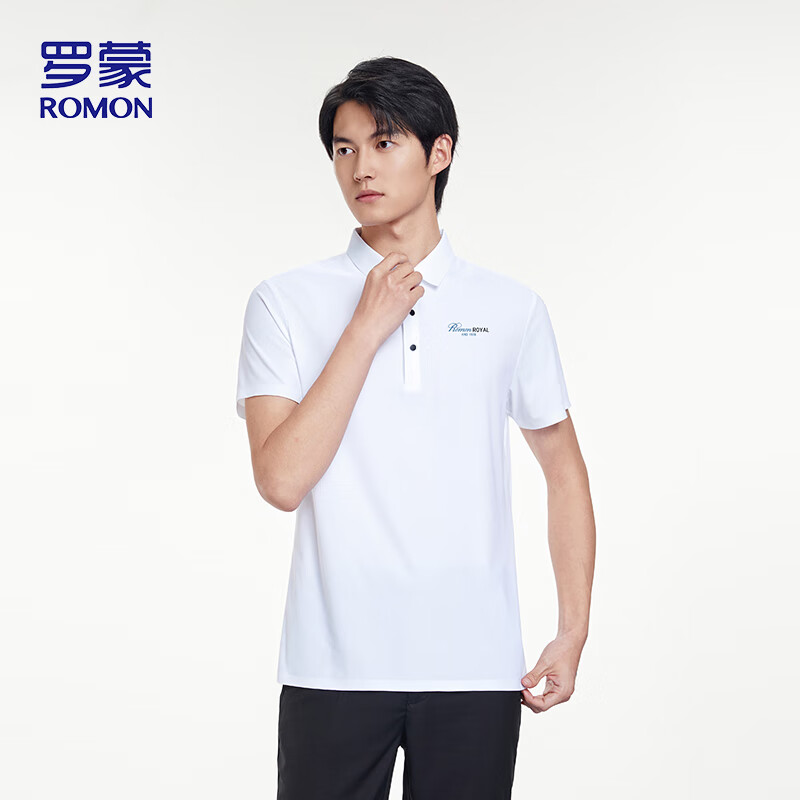 羅蒙（ROMON）短袖T恤男士商務(wù)冰絲無痕POLO領(lǐng)休閑彈力打底衫上衣LP007白色L