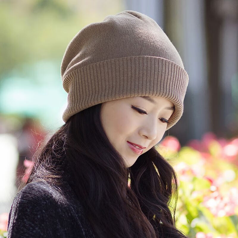 黛莎帽子女冬季新款韩版慵懒风堆堆帽卷边女士包头帽大头围针织毛线帽
