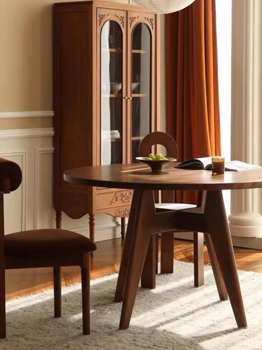 实木圆桌 北欧实木圆形原木餐桌现代小户型白蜡木圆桌简 进口花旗松