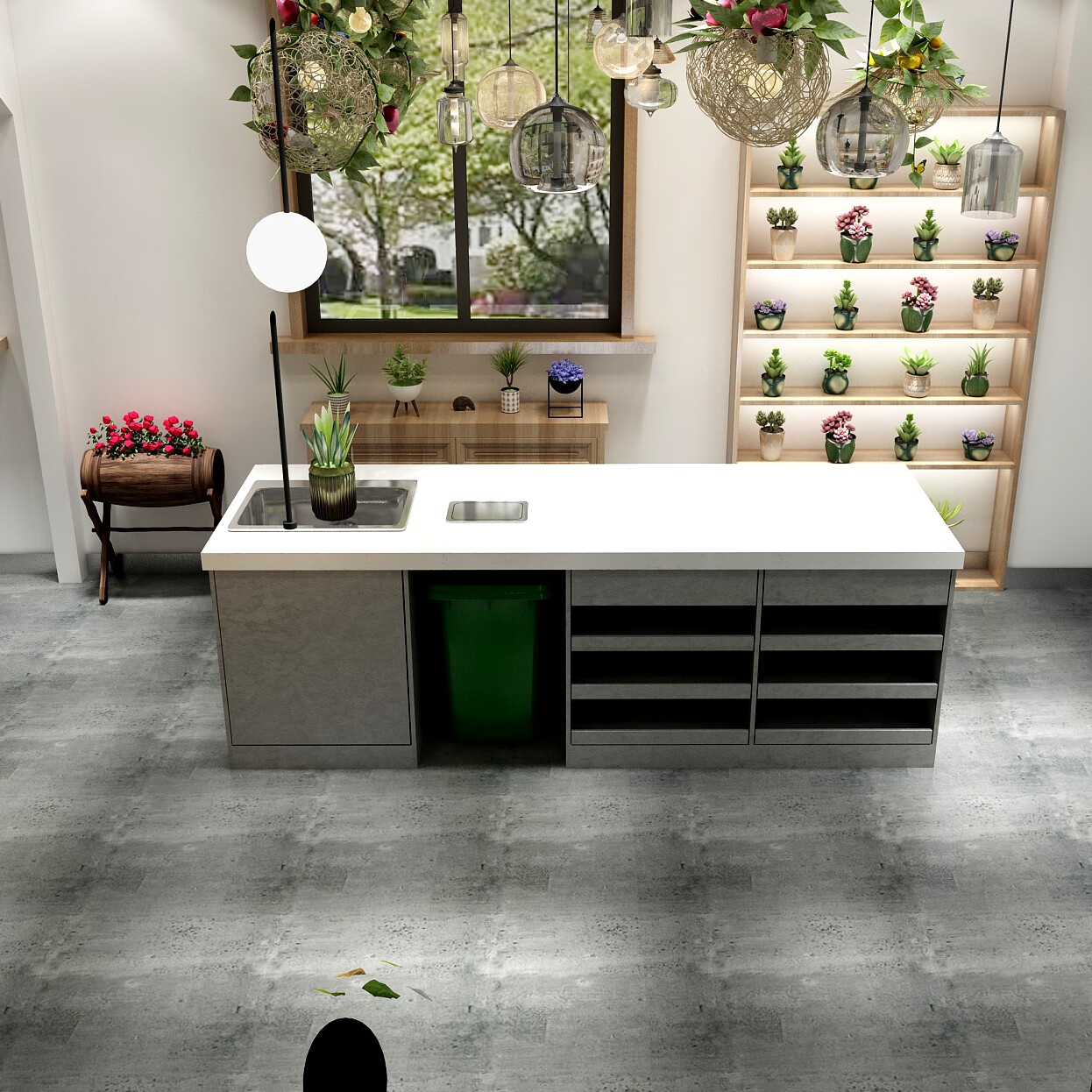 pmru花店操作台花卉收银台水吧台大理石定制水果切台包花桌工作台桌子