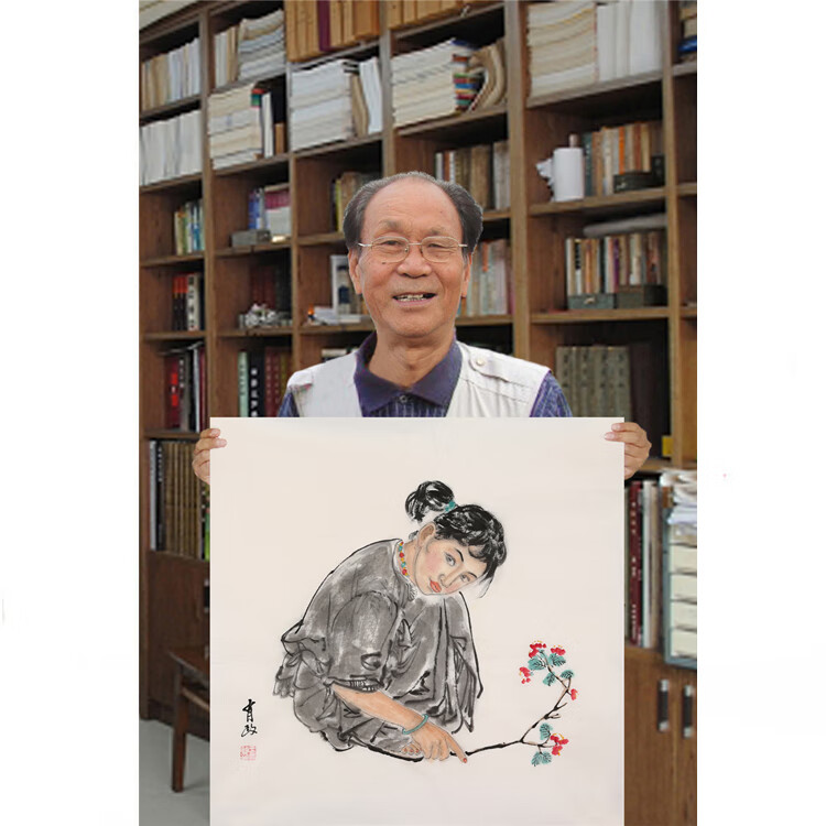 手绘国画王有政四尺斗方写意人物名人字画装饰挂收藏带带证书合影