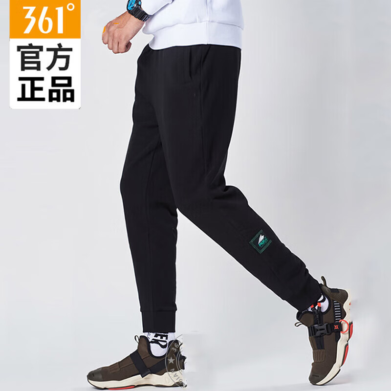 361°男装运动裤24秋季新款针织长裤男子宽松舒适裤子 极黑 s