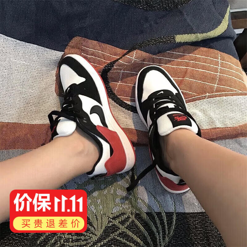 耐克(nike)男鞋耐磨简版aj小芝加哥黑白红黑脚趾低帮板鞋休闲鞋青少年