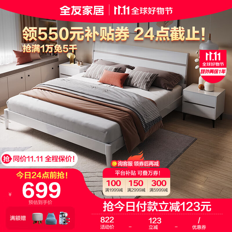 全友家居 双人床现代简约框架床双色拼接床屏板式床卧室家具126101属于什么档次？