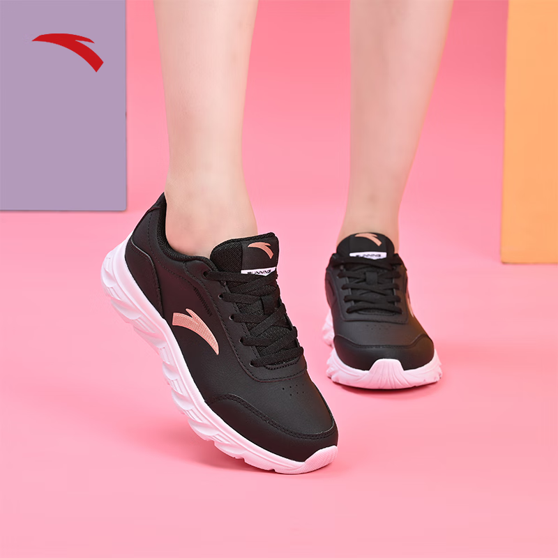 安踏运动鞋女革面跑步鞋轻便防滑耐磨减震妈妈鞋子