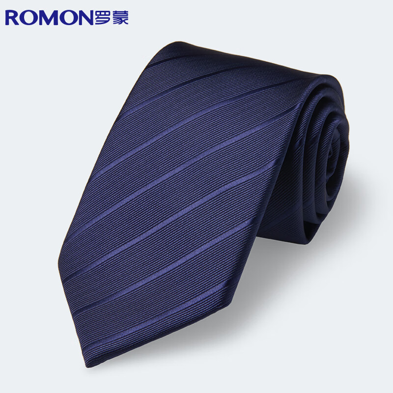 罗蒙领带男士商务正装条纹款8CM手打领结礼盒装 藏青色 145*8cm 