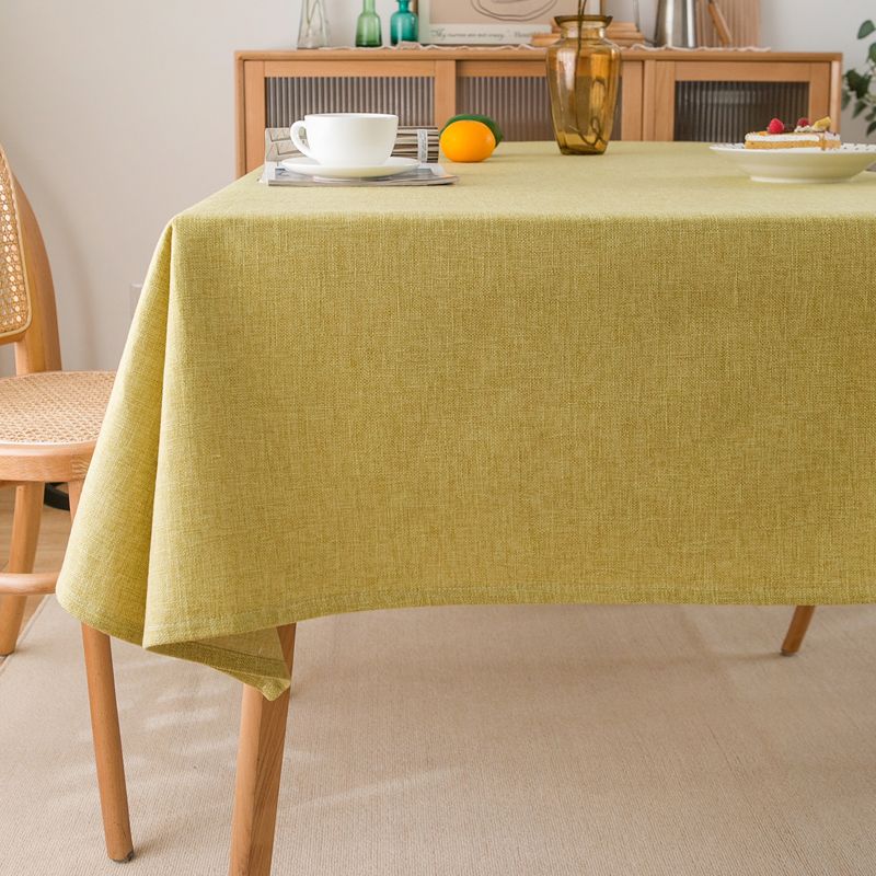 格莱丽纯色布艺桌布棉麻亚麻加厚素色简约现代餐桌布长方形北欧茶几台布 亚麻-黄绿色 60*60cm(适合床头柜）
